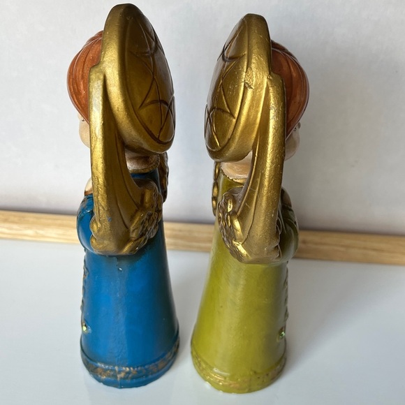Vintage Japan Angel Figurines Pair Blue Green Gold Halo Praying Christmas Decor - Picture 7 of 13